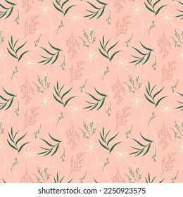 sewamless pattern with herbs on pink background