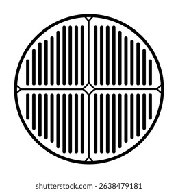 Sewer cover illustration in black and white style with circular shape and lined pattern