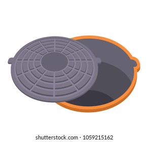 Sewer hatch with lid. A flat icon in a cartoon style. vector illustration isolated on white background