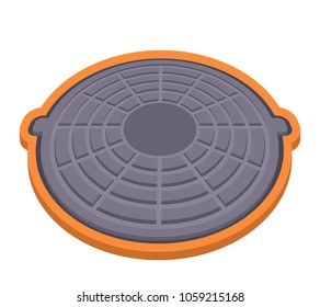 Sewer hatch with lid. A flat icon in a cartoon style. vector illustration isolated on white background