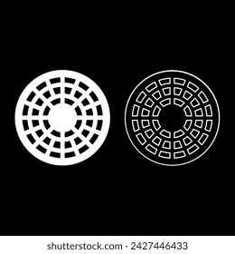 Sewer hatch manhole cover set icon white color vector illustration image solid fill outline contour line thin flat style