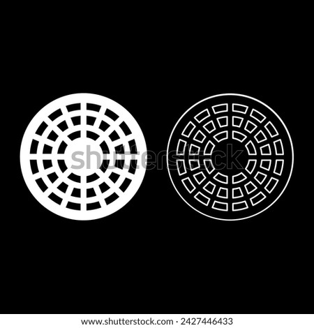 Sewer hatch manhole cover set icon white color vector illustration image solid fill outline contour line thin flat style
