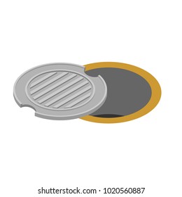 Sewer hatch Open. Manhole cover. Well hatch. Vector illustration
