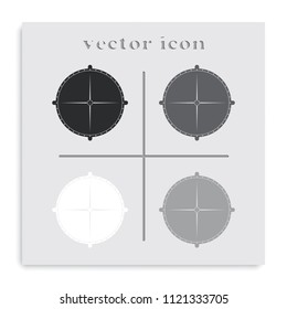Sewer manhole flat black and white vector icon.