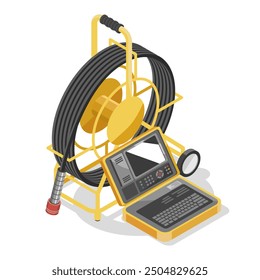 Sewer Pipe inspection camera Tools Wastewater from industrial inspection concept isometic isolated illustration