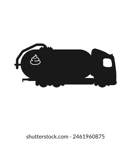 Sewer truck black icon vector. Cargo transportation logo. Pumping out cesspools with a sewer. Transport icon. Black car, truck vector. Vector illustration.