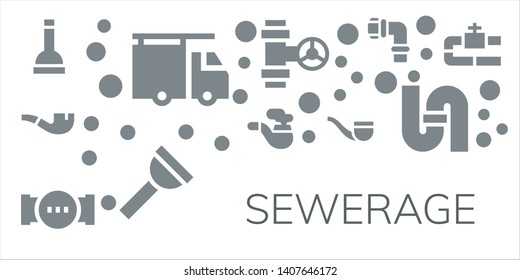 sewerage icon set. 11 filled sewerage icons.  Simple modern icons about  - Plunger, Plumber, Pipe, Pipes