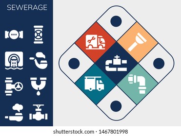sewerage icon set. 13 filled sewerage icons.  Simple modern icons about  - Pipe, Sewer, Pipes, Plunger, Plumber