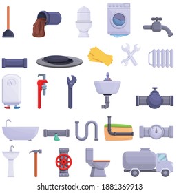 Sewerage icons set. Cartoon set of sewerage vector icons for web design