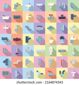 Sewerage icons set flat vector. Water leak. Plumber repair