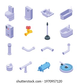 Sewerage icons set. Isometric set of sewerage vector icons for web design isolated on white background