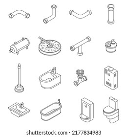 Sewerage icons set. Isometric set of sewerage vector icons thin line outline on white isolated