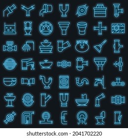 Sewerage icons set. Outline set of sewerage vector icons neon color on black