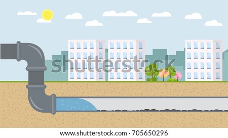 sewerage water system flat design 