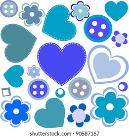 Sewing accessories, buttons and sewing icons, needle and thread