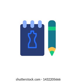 Sewing accessories flat icon, vector sign, Tailor notepad and pen colorful pictogram isolated on white. Symbol, logo illustration. Flat style design