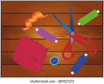 sewing accessories on the boards vector