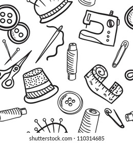 Sewing and accessories seamless pattern - hand drawn illustration