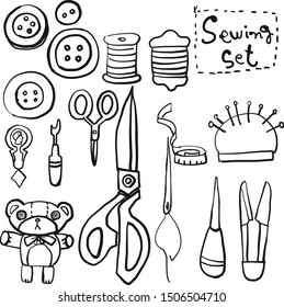 SEWING ACCESSORIES. Set of vector tailor icons isolated on white, design elemen