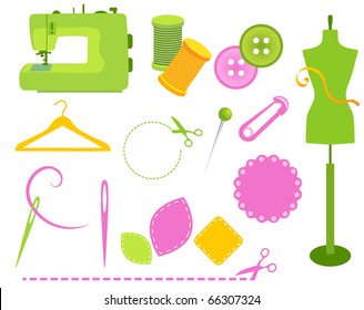 Sewing Accessories,needle And Thread, Buttons And Other Sewing Icons.