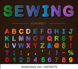 Sewing alphabet. Vector font.