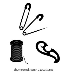 Sewing, atelier black icons in set collection for design. Tool kit vector symbol stock web illustration.