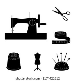 Sewing, atelier black icons in set collection for design. Tool kit vector symbol stock web illustration.