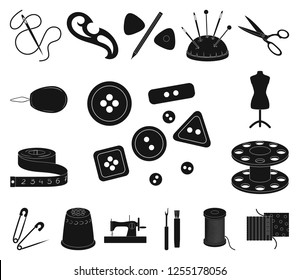 Sewing, atelier black icons in set collection for design. Tool kit vector symbol stock web illustration.