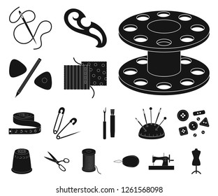 Sewing, atelier black icons in set collection for design. Tool kit vector symbol stock web illustration.