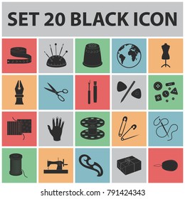 Sewing, atelier black icons in set collection for design. Tool kit vector symbol stock web illustration.