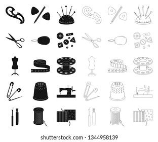 Sewing, atelier black,outline icons in set collection for design. Tool kit vector symbol stock web illustration.