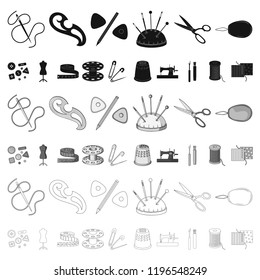 Sewing, atelier cartoon icons in set collection for design. Tool kit vector symbol stock web illustration.