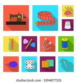 Sewing, atelier flat icons in set collection for design. Tool kit vector symbol stock web illustration.