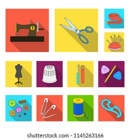 Sewing, atelier flat icons in set collection for design. Tool kit vector symbol stock web illustration.