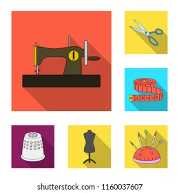 Sewing, atelier flat icons in set collection for design. Tool kit vector symbol stock web illustration.