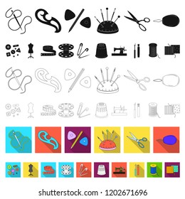 Sewing, atelier flat icons in set collection for design. Tool kit vector symbol stock web illustration.