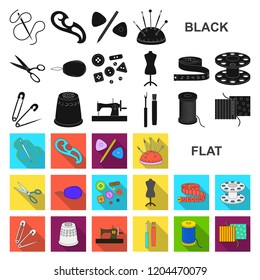 Sewing, atelier flat icons in set collection for design. Tool kit vector symbol stock web illustration.