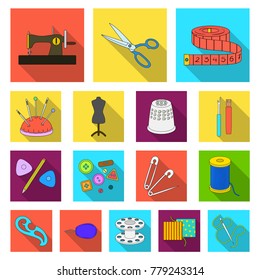 Sewing, atelier flat icons in set collection for design. Tool kit vector symbol stock web illustration.