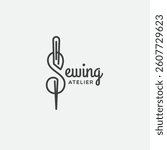 Sewing atelier logo design template with stylized letter S. Linear graphic style. Vector illustration.