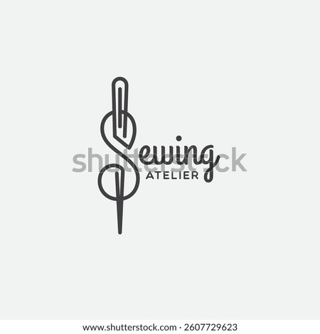 Sewing atelier logo design template with stylized letter S. Linear graphic style. Vector illustration.