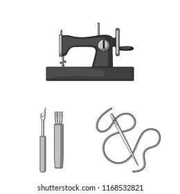 Sewing, atelier monochrome icons in set collection for design. Tool kit vector symbol stock web illustration.