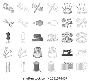 Sewing, atelier monochrome,outline icons in set collection for design. Tool kit vector symbol stock web illustration.