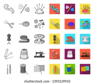 Sewing, atelier mono,flat icons in set collection for design. Tool kit vector symbol stock web illustration.