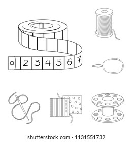 Sewing, atelier outline icons in set collection for design. Tool kit vector symbol stock web illustration.