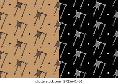 Sewing awl with dot hand drawn seamless pattern background for merchandise. Leather awl tool motif wallpaper. Stitching cobbler awl repeating surface for craftsman. Vector Illustration