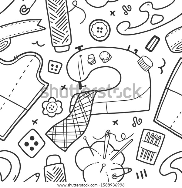 Sewing Backdrop Made Linear Simple Illustrations Stock Vector (royalty 