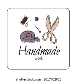 Sewing background with place for your text. Hand drawn sketch composition. Vector illustration