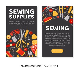 Sewing Banner Design with Tools for Handmade Craft Vector Template