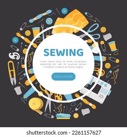 Sewing Banner Design with Tools for Handmade Craft Vector Template
