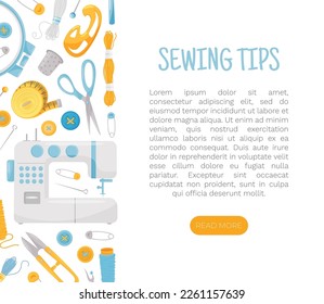 Sewing Banner Design with Tools for Handmade Craft Vector Template